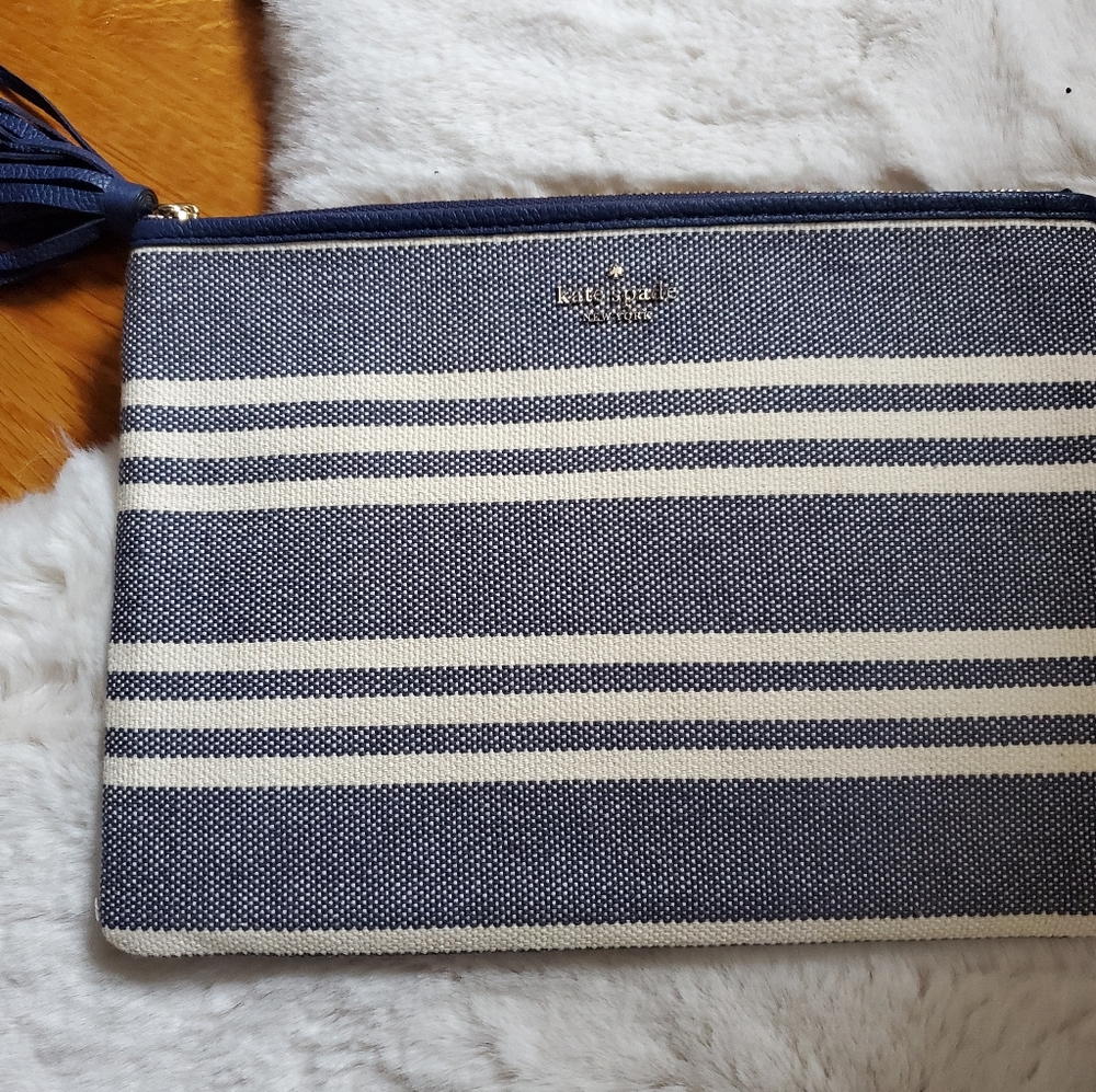 Kate Spade Blue and White Zipper Pouch